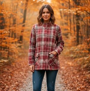 Northern Reflections Red Tan Grey Plaid Shacket Coat Jacket, Size XL Womens